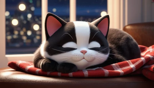 sleeping cat,beautiful cat asleep,american shorthair,cat resting,cat kawaii,cute cat,cartoon cat,tom cat,napoleon cat,cat image,cat vector,napping,curled up,doll cat,rex cat,tuxedo,cute cartoon character,nap,funny cat,sleeping,Unique,3D,3D Character