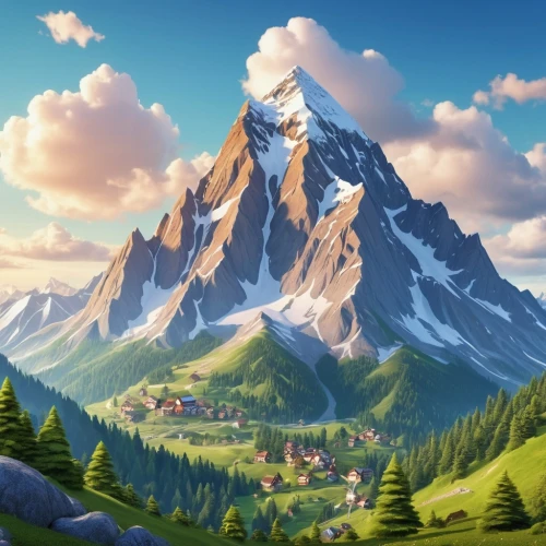 mountain scene,mountainous landscape,high alps,mountain landscape,alpine village,alpine region,the alps,mountains,bernese alps,mountain world,berge stahl,landscape mountains alps,giant mountains,mountain valley,mountain range,cartoon video game background,high mountains,mountainous landforms,landscape background,mountain village,Photography,General,Realistic