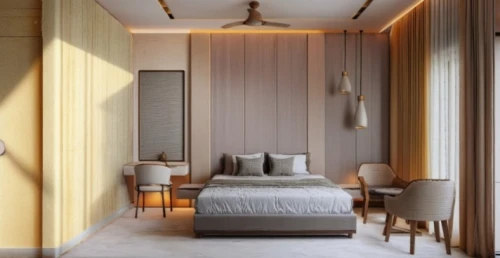 room divider,sleeping room,guest room,modern room,bedroom,boutique hotel,bamboo curtain,danish room,guestroom,japanese-style room,contemporary decor,wooden shutters,canopy bed,interior modern design,great room,interior decoration,modern decor,window treatment,interior design,gold wall