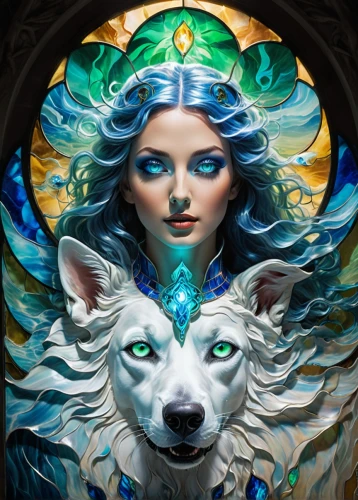 fantasy portrait,fantasy art,mirror of souls,fantasy picture,two wolves,the blue eye,gemini,the snow queen,ice queen,kitsune,protectors,girl with dog,white rose snow queen,wolf couple,zodiac sign gemini,white dog,howling wolf,aura,mystical portrait of a girl,blue eye,Unique,Paper Cuts,Paper Cuts 08