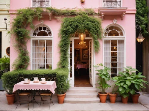 paris balcony,boutique hotel,paris cafe,outdoor dining,awnings,exterior decoration,french quarters,casa fuster hotel,brownstone,shabby-chic,tearoom,alfresco,new orleans,potted plants,pink city,riad,bistrot,beautiful home,balcony garden,watercolor cafe,Illustration,Retro,Retro 15