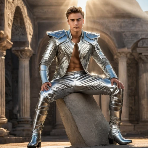 greek god,king arthur,angel moroni,god of thunder,gladiator,star-lord peter jason quill,the suit,silver,aquaman,male ballet dancer,male elf,silver arrow,pilate,justin bieber,steel man,leather boots,male model,kneel,the archangel,apollo,Photography,General,Natural