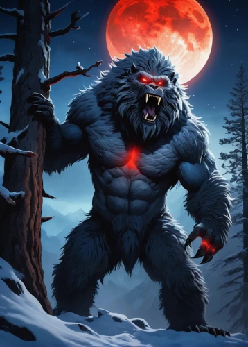 werewolf,wolfman,werewolves,krampus,nordic bear,king kong,yeti,howling wolf,kong,bear guardian,wolf hunting,big bear,blood moon,wolverine,silverback,grizzly,bearskin,bear kamchatka,full moon,gorilla,Illustration,Realistic Fantasy,Realistic Fantasy 12