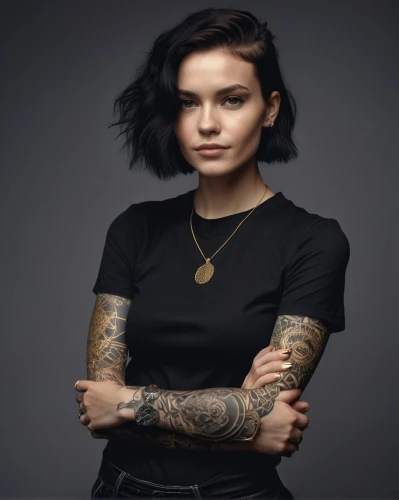 tattoo girl,greta oto,lira,punk,goth woman,emo,with tattoo,tattoo artist,mina bird,sofia,portrait background,tattoos,lena,lis,studio photo,rockabella,feminist,nikita,silphie,tattooed,Photography,General,Realistic