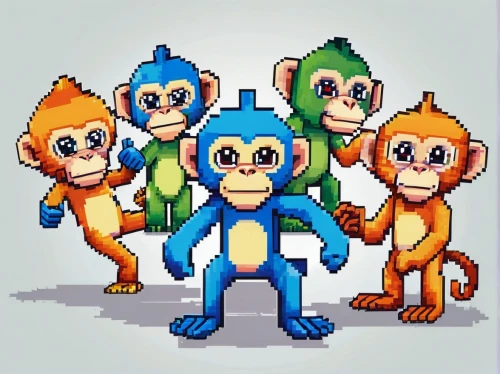 monkeys band,monkey family,monkey gang,monkeys,monkey,primates,monkey soldier,pixel art,monkey island,great apes,the monkey,war monkey,monkey banana,primate,banana family,uakari,gibbon 5,orang utan,ape,barbary monkey,Unique,Pixel,Pixel 01