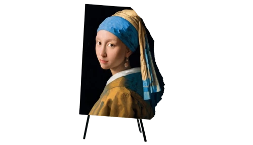 girl with a pearl earring,easel,girl with cloth,girl in cloth,flat panel display,droste effect,bougereau,led-backlit lcd display,digital photo frame,projection screen,portrait background,girl in a long,holbein,leonardo da vinci,advertising figure,painting technique,beautiful bonnet,mona lisa,the mona lisa,bellini,Art,Classical Oil Painting,Classical Oil Painting 07