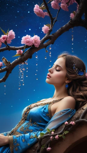 the sleeping rose,fantasy picture,sleeping rose,sleeping beauty,dreaming,relaxed young girl,girl lying on the grass,blue moon rose,fantasy art,world digital painting,fantasy portrait,jasmine blossom,blue rose,night-blooming jasmine,faerie,fairy queen,idyll,dreamland,rose sleeping apple,mermaid background,Conceptual Art,Fantasy,Fantasy 11