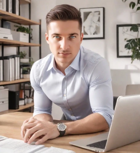 man with a computer,white-collar worker,establishing a business,male poses for drawing,online business,accountant,work from home,office worker,distance learning,work at home,blur office background,online meeting,online course,make money online,online marketing,internet marketers,digital marketing,linkedin icon,financial advisor,internet business