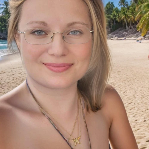 beach background,with glasses,necklace,natural cosmetic,greta oto,rhonda rauzi,jaya,female hollywood actress,on the beach,barbados,pearl necklaces,the beach-grass elke,coconuts on the beach,malibu,lily-rose melody depp,anna lehmann,white sandy beach,beach,pearl necklace,hollywood actress,Female,Youth adult,XL,Swimsuit,Outdoor,Beach