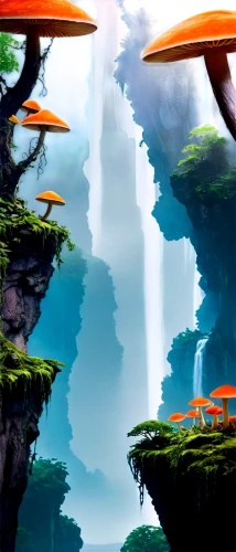 mushroom landscape,mushroom island,cartoon video game background,futuristic landscape,floating islands,ori-pei,backgrounds,frog background,bird kingdom,fantasy landscape,sky space concept,virtual landscape,panoramical,floating island,world digital painting,flying island,mushrooms,cloud mushroom,alien world,artificial island,Photography,Documentary Photography,Documentary Photography 30