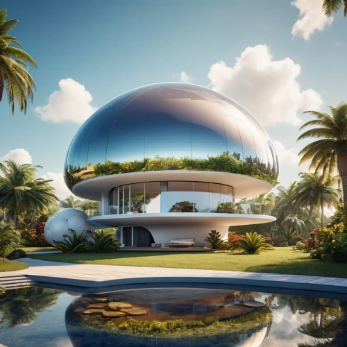 futuristic architecture,futuristic art museum,futuristic landscape,tropical house,musical dome,roof domes,floating island,sky space concept,island suspended,modern architecture,smart house,florida home,modern house,utopian,floating islands,3d rendering,futuristic,home of apple,round hut,luxury property,Photography,General,Realistic