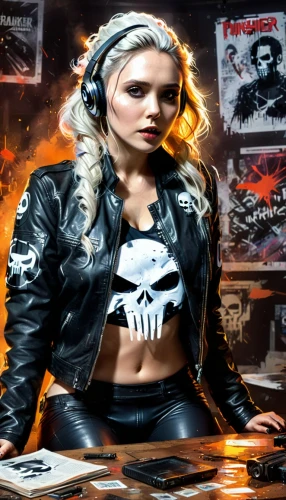 hot metal,harley,punk,toni,disk jockey,bandana background,smoke background,lady honor,rocker,renegade,barb wire,harley-davidson,disc jockey,punk design,fire background,harley davidson,catrina,veronica,dj,bad girl,Conceptual Art,Graffiti Art,Graffiti Art 08