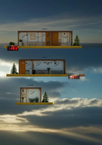 floating huts,sky apartment,cargo containers,sky space concept,3d rendering,bus shelters,shipping containers,shipping container,inverted cottage,prefabricated buildings,house trailer,railway carriage,houseboat,container freighter,sky train,mobile home,cube stilt houses,container train,container transport,cargo car,Photography,General,Realistic