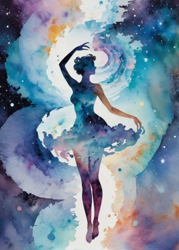 dance with canvases,cosmos wind,fairy galaxy,astral traveler,universe,andromeda,watercolor painting,cosmos,watercolor paint,weightless,falling star,aquarius,watercolor background,cosmic flower,watercolor,galaxy,watercolor blue,watercolor paint strokes,nebula,virgo,Illustration,Paper based,Paper Based 25
