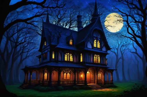 witch's house,witch house,haunted house,the haunted house,house silhouette,lonely house,creepy house,house in the forest,houses clipart,victorian house,wooden house,halloween background,little house,halloween illustration,house painting,abandoned house,halloween scene,small house,ancient house,haunted castle,Illustration,Retro,Retro 23