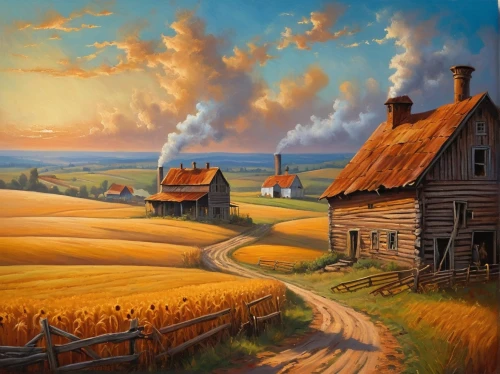 farm landscape,rural landscape,home landscape,autumn landscape,farm background,landscape background,meadow landscape,dutch landscape,salt meadow landscape,fall landscape,red barn,wheat field,landscape,agriculture,farmlands,country cottage,high landscape,country side,nature landscape,yellow grass,Illustration,Realistic Fantasy,Realistic Fantasy 40