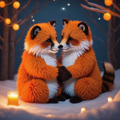 romantic night,warm and cozy,foxes,raccoons,romantic scene,warmth,sweethearts,warm heart,beautiful couple,couple in love,cute animals,winter animals,forbidden love,hugs,love couple,romantic portrait,romantic,romantic meeting,happy couple,mozilla,Illustration,Abstract Fantasy,Abstract Fantasy 02