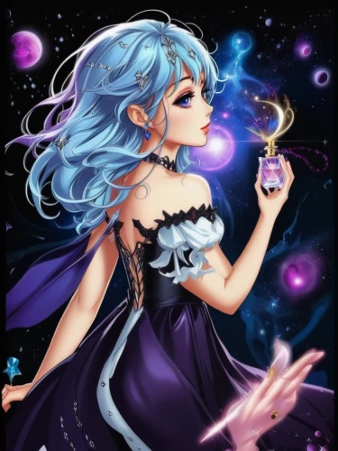 fairy galaxy,constellation lyre,zodiac sign libra,acerola,luna,sorceress,harmonia macrocosmica,blue enchantress,libra,horoscope libra,zodiac sign gemini,violinist violinist of the moon,virgo,aqua,fantasia,blue moon rose,myosotis,aurora,celestial event,mezzelune,Unique,Design,Sticker