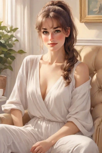 jane austen,artemisia,cepora judith,emile vernon,woman sitting,girl in a historic way,realdoll,a charming woman,young woman,bougereau,woman on bed,romantic portrait,princess leia,kim,her,classical antiquity,nightgown,portrait of a woman,lacerta,white lady,Digital Art,Classicism