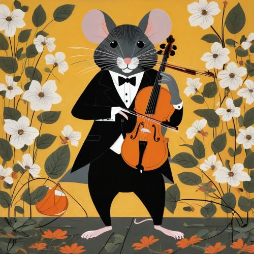 musical rodent,symphony orchestra,conductor,orchesta,philharmonic orchestra,orchestra,concertmaster,mozartkugel,violin player,musician,violinist,violist,mozartkugeln,year of the rat,composer,ratatouille,serenade,violinist violinist,lab mouse icon,classical music,Illustration,Vector,Vector 13
