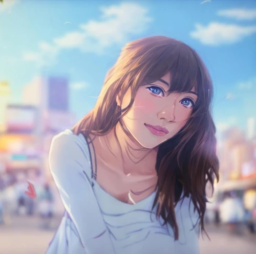 city ​​portrait,digital painting,girl portrait,world digital painting,shibuya,romantic portrait,portrait background,study,summer sky,girl with speech bubble,photo painting,girl drawing,chara,summer day,digital art,beach background,street fair,cityscape,colorful background,blue sky,Common,Common,Japanese Manga