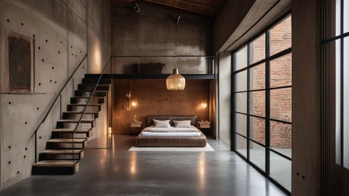 loft,modern room,sleeping room,concrete ceiling,contemporary decor,exposed concrete,modern decor,hallway space,wooden wall,boutique hotel,interior modern design,interior design,bedroom,interiors,corten steel,scandinavian style,wooden beams,home interior,room divider,brick house,Photography,General,Realistic