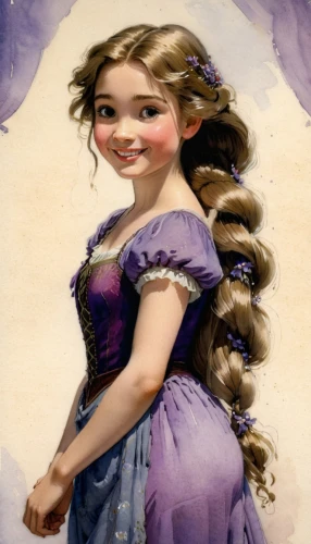 rapunzel,la violetta,princess anna,hoopskirt,milkmaid,vintage lavender background,fairy tale character,the little girl,crinoline,little girl in wind,victorian lady,little girl twirling,princess sofia,the lavender flower,little girl fairy,french braid,girl in a long dress,a girl in a dress,pony tails,a girl's smile,Illustration,Paper based,Paper Based 23