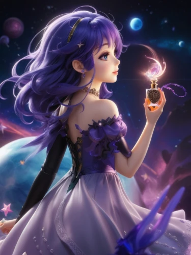 acerola,fairy galaxy,constellation lyre,rem in arabian nights,celestial event,starlight,zodiac sign libra,starry sky,constellation,la violetta,luna,fantasia,fairy lanterns,violinist violinist of the moon,patchouli,celestial,aurora,magical,queen of the night,starry,Unique,3D,3D Character