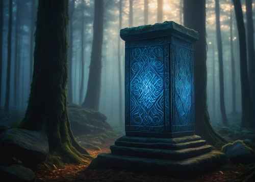 druid stone,fairy door,tombstones,tombstone,blue door,magic grimoire,runes,portal,grave light,gravestones,fantasy picture,lantern,runestone,grave stones,resting place,the mystical path,the door,4k wallpaper,healing stone,hall of the fallen,Illustration,Japanese style,Japanese Style 17