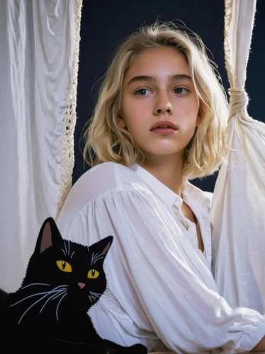 paloma,mystical portrait of a girl,black cat,cat's eyes,lily-rose melody depp,two cats,kat,portrait of a girl,feline look,feline,girl portrait,young cat,cat eyes,heterochromia,cat european,greta oto,she-cat,cat,ritriver and the cat,portrait