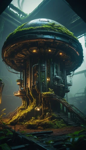 mushroom landscape,mushroom island,apiarium,treehouse,ufo interior,futuristic landscape,the hive,mining facility,alien world,research station,tree house,hub,scifi,floating islands,sci-fi,sci - fi,forest mushroom,alien planet,tree mushroom,sci fi,Photography,General,Sci-Fi