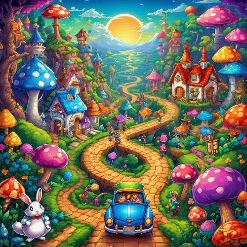 fairy village,mushroom landscape,fairy world,fairy forest,children's background,rainbow world map,cartoon video game background,magical adventure,dream world,mushroom island,fantasy world,aurora village,fantasy picture,3d fantasy,fantasy landscape,wonderland,fantasy city,enchanted forest,the mystical path,cartoon forest,Unique,Pixel,Pixel 05