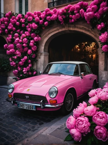 flower car,pink car,wedding car,bridal car,porsche 912,flower delivery,nissan figaro,honda s800,honda s500,volvo p1800,pink daisies,volvo 66,tvr tuscan,porsche targa,volvo 164,triumph gt6,porsche 914,ferrari 275,mgb,porsche 911,Photography,General,Fantasy