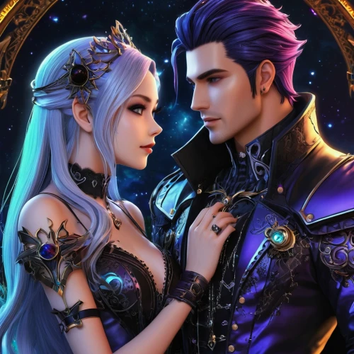 prince and princess,the moon and the stars,beautiful couple,moon and star,stars and moon,romantic portrait,mother and father,husband and wife,cg artwork,gothic portrait,the stars,couple goal,celestial bodies,la violetta,celestial event,wife and husband,fairy galaxy,father and daughter,libra,gemini,Conceptual Art,Daily,Daily 24