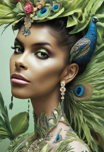 dryad,natural cosmetics,faerie,fairy peacock,faery,anahata,body painting,bodypainting,fantasy portrait,the enchantress,adornments,headdress,peacock,exotic bird,natura,bodypaint,mother earth,mother nature,amazonian oils,balinese,Digital Art,Clay