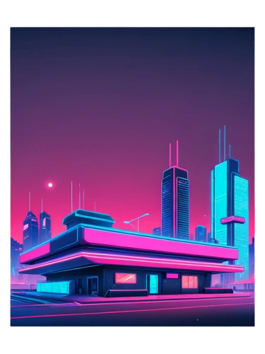 retro diner,detroit,cityscape,futuristic landscape,refinery,metropolis,skyline,neon arrows,80's design,80s,motel,cities,city skyline,abstract retro,miami,dribbble,night highway,retro background,retro styled,tokyo city,Conceptual Art,Sci-Fi,Sci-Fi 27