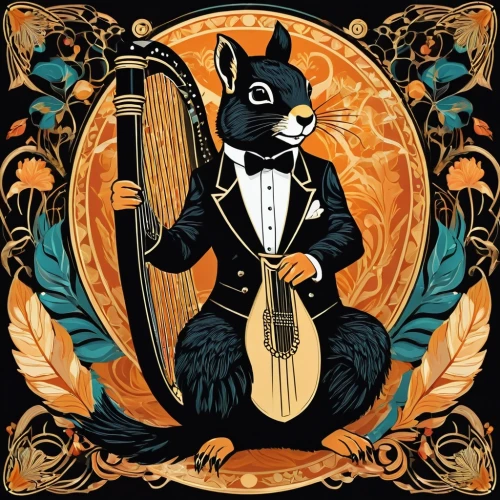 musical rodent,bass banjo,charango,banjo uke,upright bass,banjo guitar,banjo player,banjo,tux,cavaquinho,mariachi,cello,garden-fox tail,suit of spades,mandolin,musician,fox and hare,bass violin,arpeggione,art bard,Illustration,Vector,Vector 16