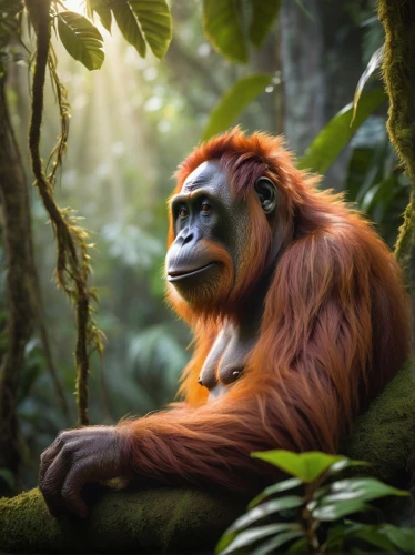 orangutan,orang utan,golden lion tamarin,uakari,primate,sumatran,bonobo,barbary ape,langur,anthropomorphized animals,borneo,sumatra,tarzan,gorilla,great apes,barbary monkey,tamarin,primates,ape,uganda,Art,Artistic Painting,Artistic Painting 31
