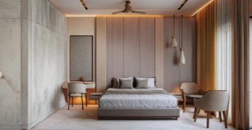 room divider,sleeping room,boutique hotel,modern room,guest room,contemporary decor,bedroom,danish room,stucco wall,guestroom,modern decor,bamboo curtain,concrete ceiling,wall plaster,japanese-style room,great room,interior modern design,interior design,hallway space,interiors