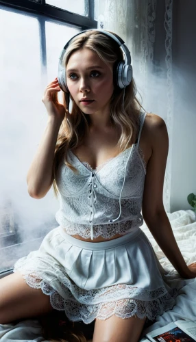 headphones,headphone,listening to music,wireless headset,lily-rose melody depp,headset,the girl in nightie,blonde girl with christmas gift,jessamine,head phones,girl in white dress,girl at the computer,girl with speech bubble,wireless headphones,telephone operator,bluetooth headset,music,white winter dress,the listening,on the phone,Conceptual Art,Fantasy,Fantasy 11