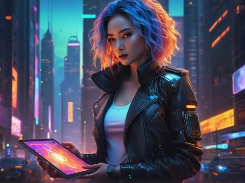 cyberpunk,sci fiction illustration,futuristic,cyber,cg artwork,renegade,world digital painting,modern,music background,game illustration,jacket,android inspired,girl at the computer,cybernetics,dusk background,dystopian,scifi,cyberspace,birds of prey-night,electronic,Conceptual Art,Daily,Daily 10