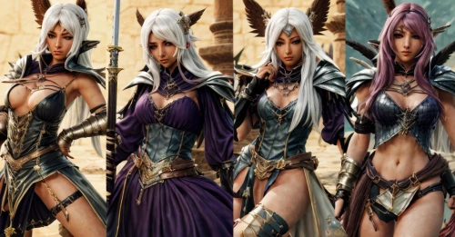 sorceress,dark elf,violet head elf,female warrior,massively multiplayer online role-playing game,fantasy woman,monsoon banner,huntress,banner set,elven,male elf,tiber riven,sterntaler,breastplate,the enchantress,3d fantasy,aesulapian staff,fantasy warrior,scales of justice,elves