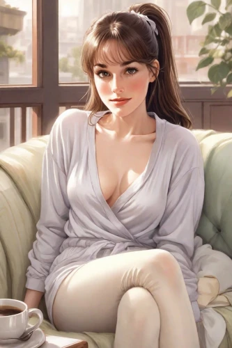 woman drinking coffee,woman sitting,cappuccino,woman at cafe,girl sitting,asian woman,girl with cereal bowl,girl studying,coffee background,honmei choco,white clothing,rou jia mo,jane austen,coffee tea illustration,world digital painting,digital painting,kim,dianhong tea,drinking coffee,vietnamese woman,Digital Art,Comic