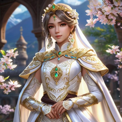 spring crown,bridal,fantasy portrait,celtic queen,linden blossom,jasmine blossom,white rose snow queen,golden crown,golden wreath,oriental princess,diadem,bride,lily of the field,bridal dress,holding flowers,sun bride,romantic portrait,white blossom,lily of the desert,sultana,Conceptual Art,Fantasy,Fantasy 27