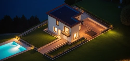 landscape lighting,pool house,luxury property,villa,roof landscape,grass roof,house roof,luxury home,security lighting,turf roof,holiday villa,private house,3d rendering,beautiful home,model house,modern house,house with lake,house shape,luxury real estate,house roofs