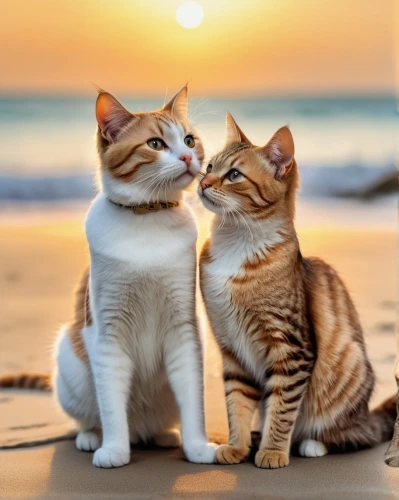cat love,loving couple sunrise,cat lovers,cute animals,cute cat,kittens,two cats,love couple,affection,cat family,couple in love,romantic scene,tenderness,amorous,cat image,beautiful couple,dog - cat friendship,baby cats,ginger kitten,american wirehair,Photography,General,Natural