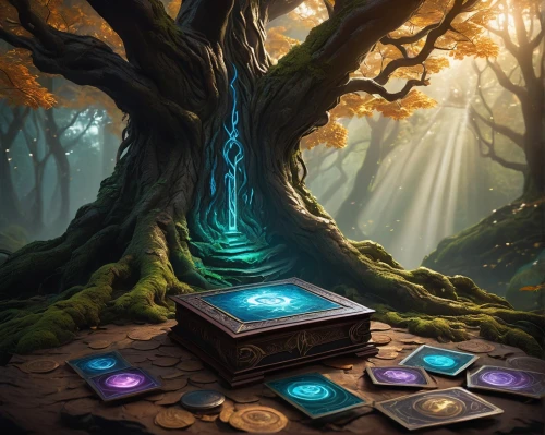 druid stone,runes,magic grimoire,druid grove,healing stone,magic book,game illustration,gnome and roulette table,debt spell,tokens,magic tree,ouija board,spell,the collector,wooden mockup,card table,divination,music chest,games of light,collected game assets,Conceptual Art,Daily,Daily 01