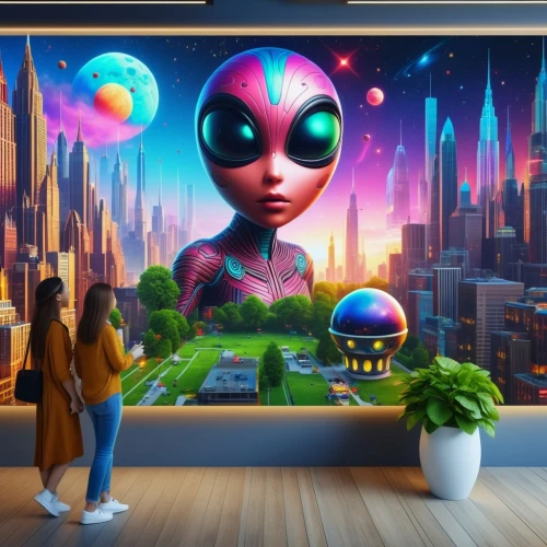 3d fantasy,alien invasion,extraterrestrial,alien planet,futuristic art museum,sky space concept,alien world,planet alien sky,extraterrestrial life,kids room,cg artwork,ufo interior,space art,sci fiction illustration,3d background,planetarium,aliens,digiart,children's room,planet eart,Photography,General,Realistic