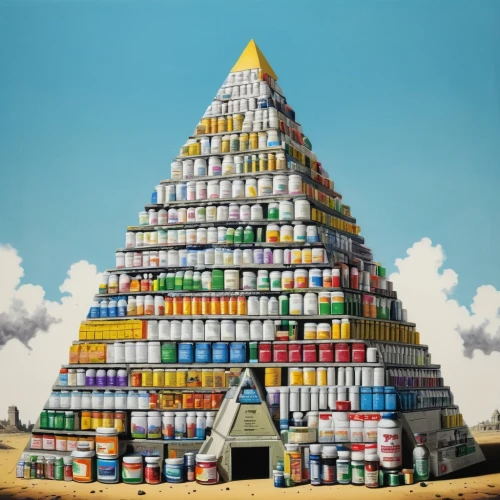 tower of babel,paint cans,stockpile,meticulous painting,tin cans,basil's cathedral,building materials,building blocks,canned food,hierarchic,pyramid,building block,acrylic paints,russian pyramid,building material,cans of drink,tin can,paints,house painting,build a house,Conceptual Art,Graffiti Art,Graffiti Art 12