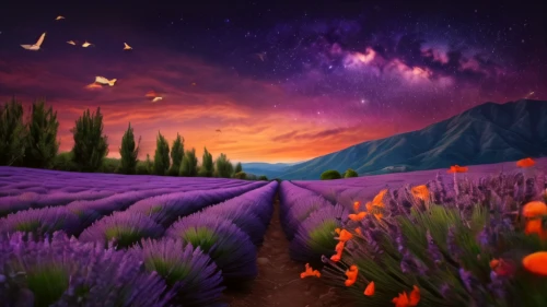 purple landscape,lavender fields,lavender field,field of flowers,flower field,flowers field,lavenders,sea of flowers,cosmos field,blooming field,the lavender flower,splendor of flowers,lavender flowers,lavander,fairy galaxy,wall,landscape background,fantasy picture,flower background,tulip field,Photography,General,Natural